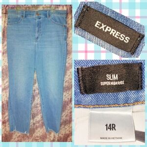 Express brand Lt Blue Wash Slim Super High Rise Straight Leg Denim Jeans Sz 14R